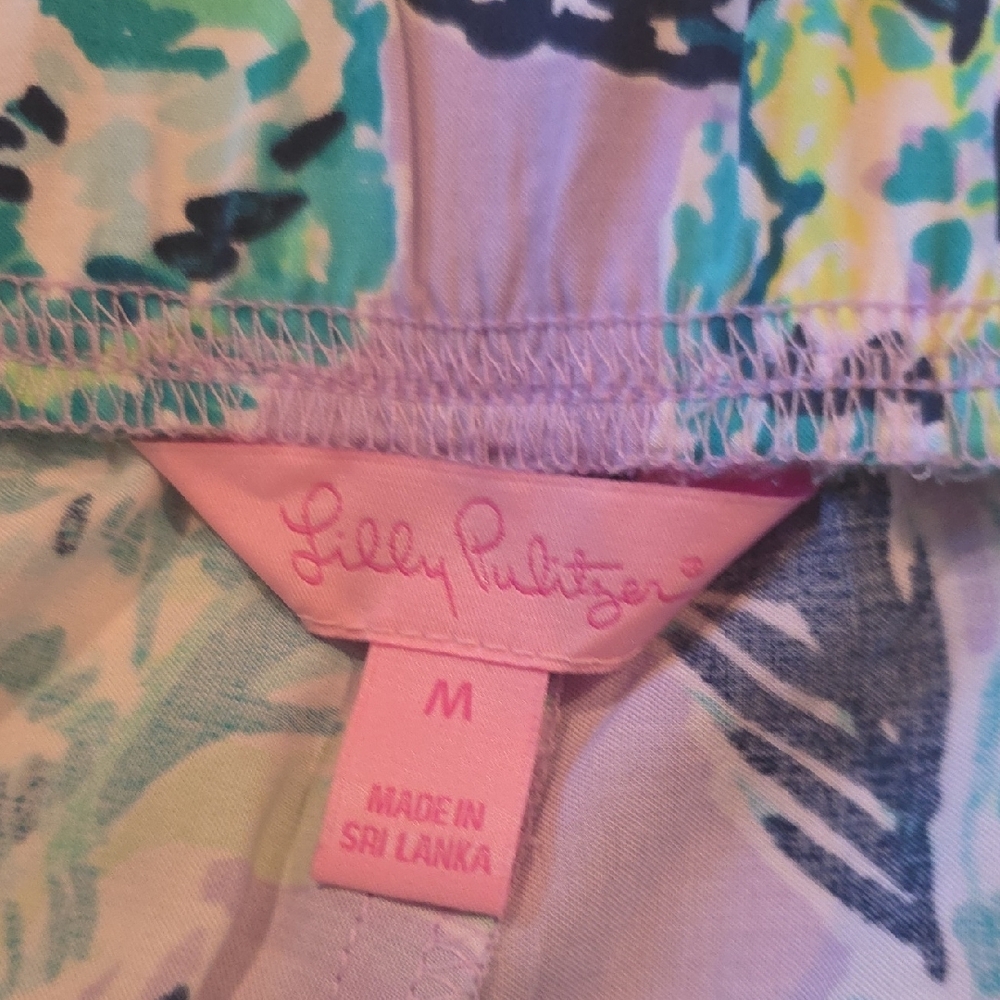 Lilly Pulitzer Lavender Polazzo Floral Pants with Aqua & Pink Trim - Picture 3 of 3